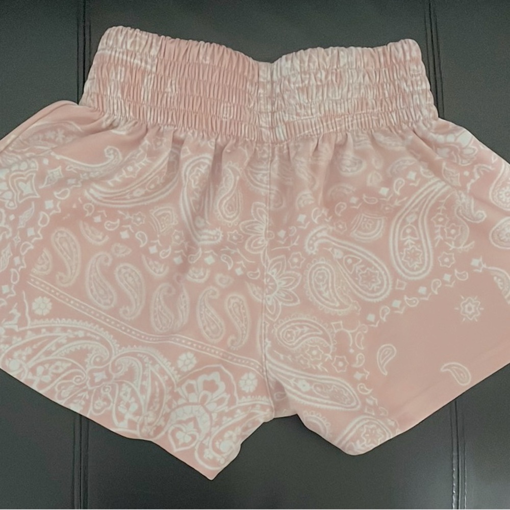 Kinetic Kings Pastel Pink Paisley Women’s Boxing Shorts - Picture 2 of 4